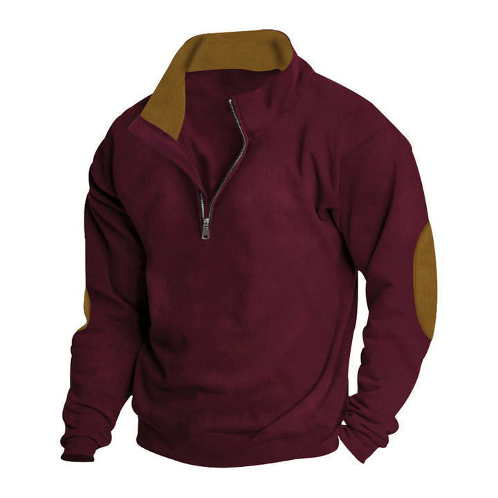 Men's sporty pullover with half-length zipper and modern elbow patches Lisslune