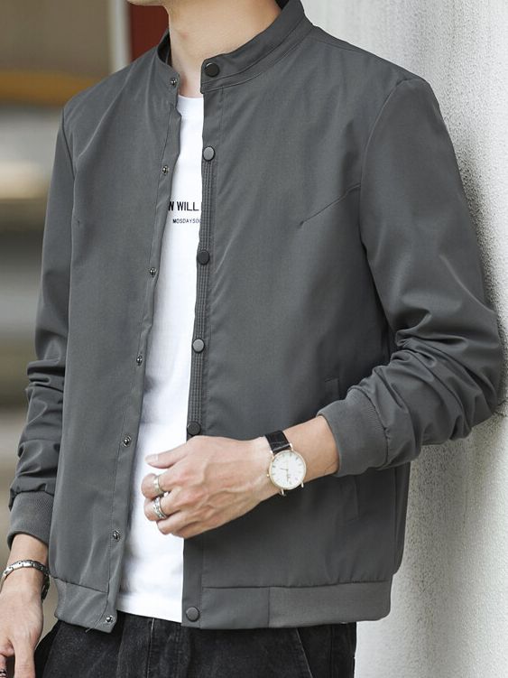 Men's lightweight transitional jacket with high collar and practical snap buttons Lisslune