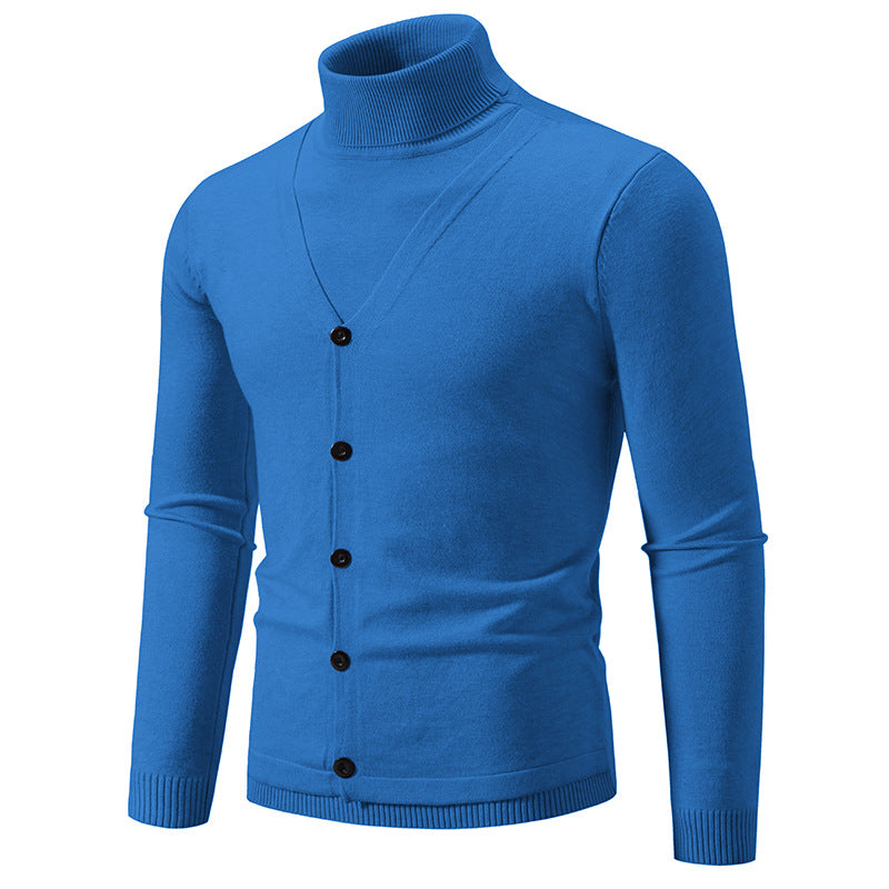 Men's elegant turtleneck sweater with buttoned front details and fine knit texture Lisslune
