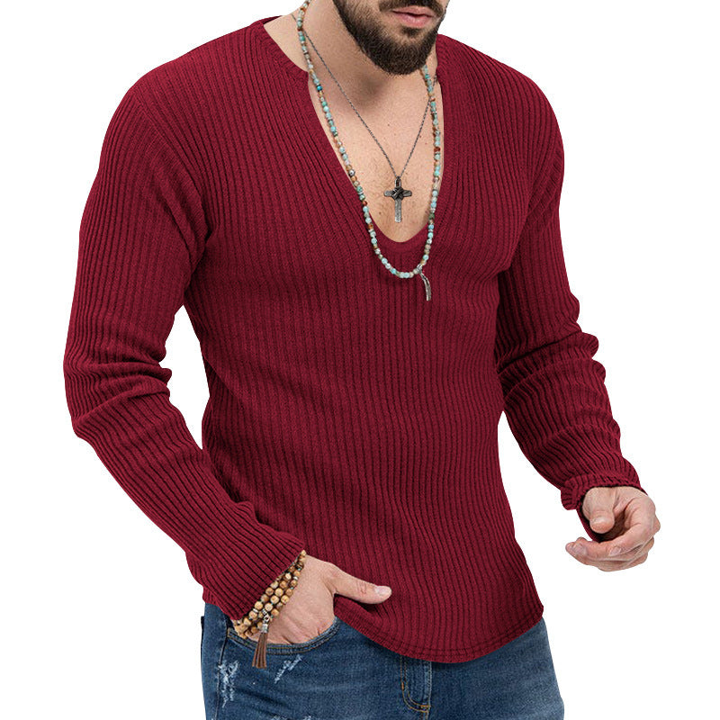 Men's long sleeve shirt with textured V-neck and ribbed design Lisslune