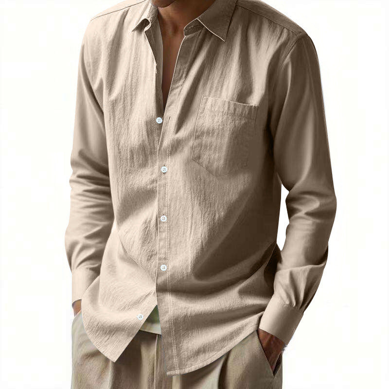 Men's Elegant Long Sleeve Shirt with Textured Upper Material and Practical Chest Pocket Lisslune