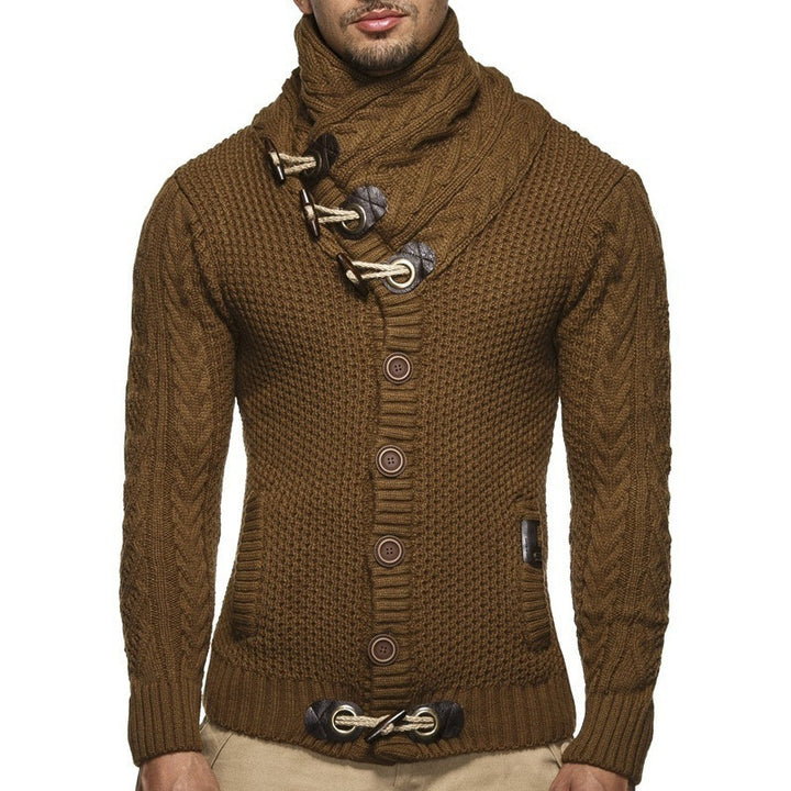 Men's chunky knit sweater with shawl collar and button detail Lisslune