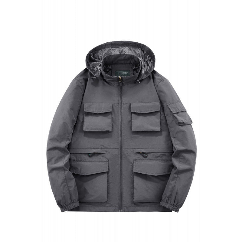 Men's Multifunctional Jacket with Numerous Pockets and Adjustable Hood Collar Lisslune