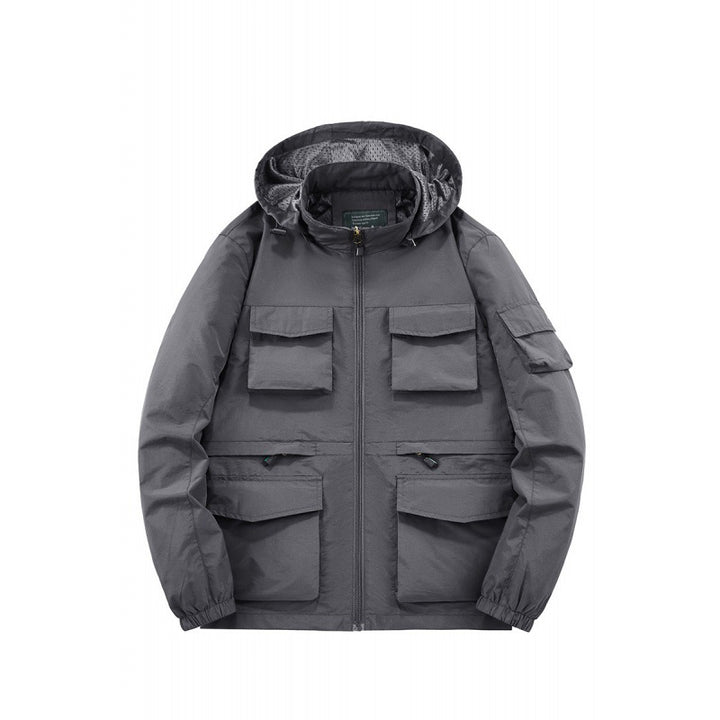 Men's Multifunctional Jacket with Numerous Pockets and Adjustable Hood Collar Lisslune