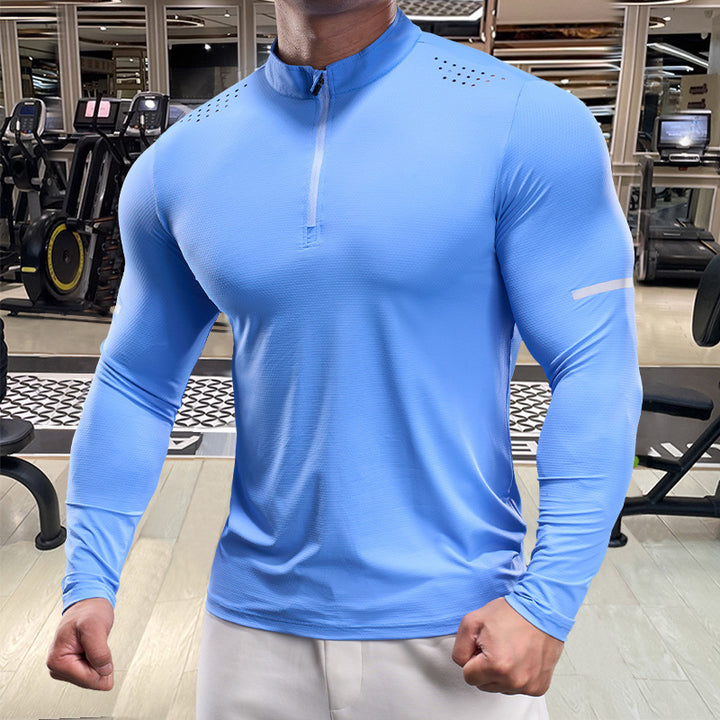 Men's Athletic Long Sleeve Shirt with Half Zipper Lisslune