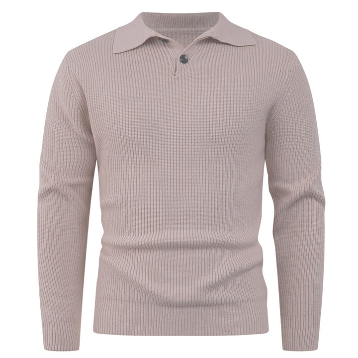 Men's knit pullover with modern polo collar and functional button closure Lisslune