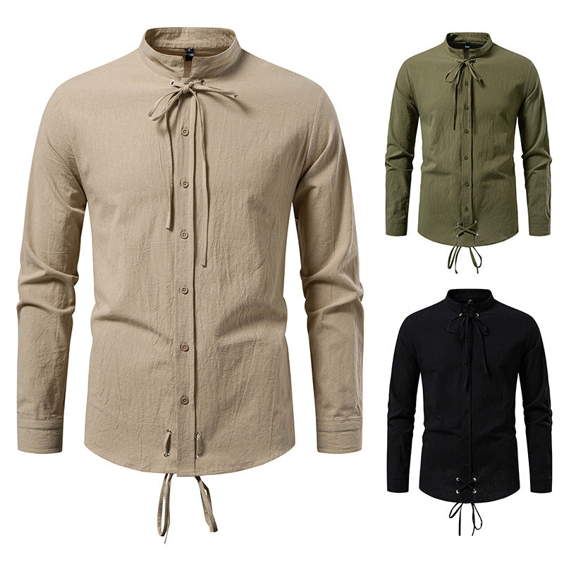 Men's shirt with modern stand-up collar and flexible lacing Lisslune
