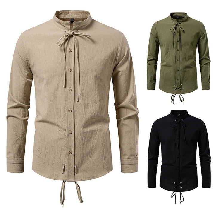 Men's shirt with modern stand-up collar and flexible lacing Lisslune