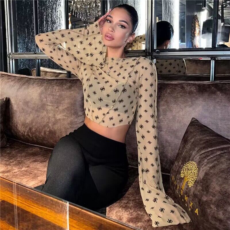 Women's Transparent Top with Long Sleeves and Delicate Pattern Lisslune
