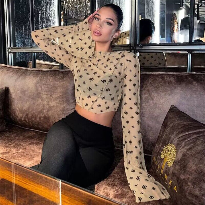 Women's Transparent Top with Long Sleeves and Delicate Pattern Lisslune