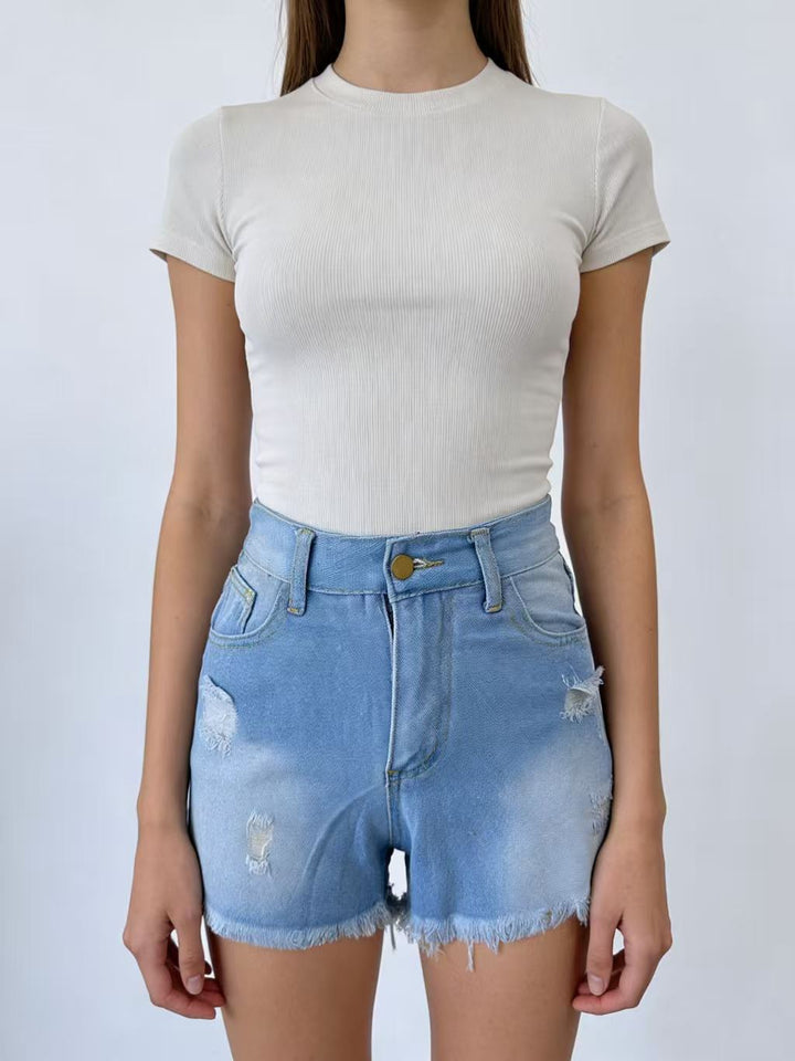 Women's Crop Top and High-Waist Jeans Shorts Lisslune