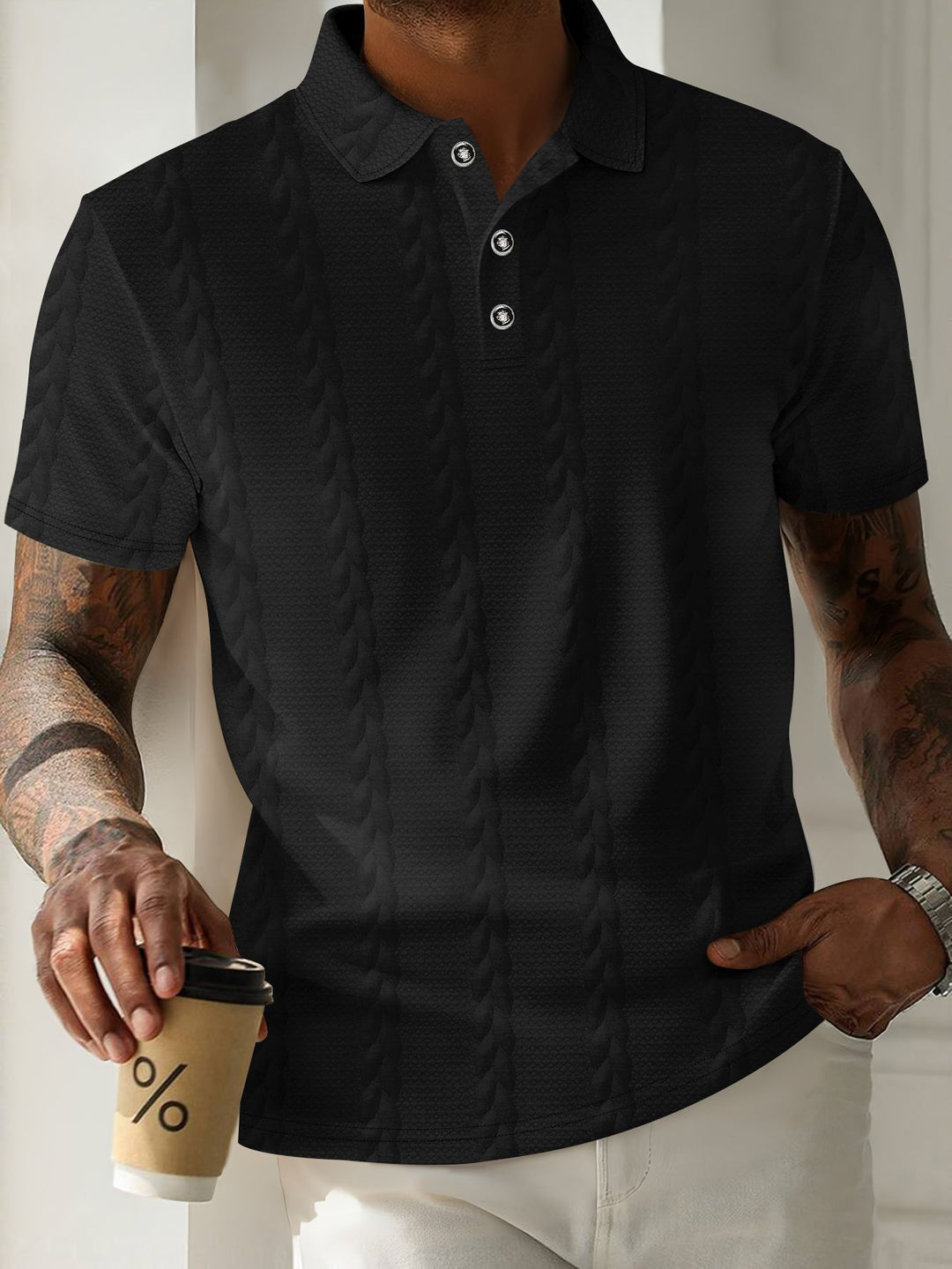 Men's Sporty Polo Shirt with Textured Pattern Lisslune