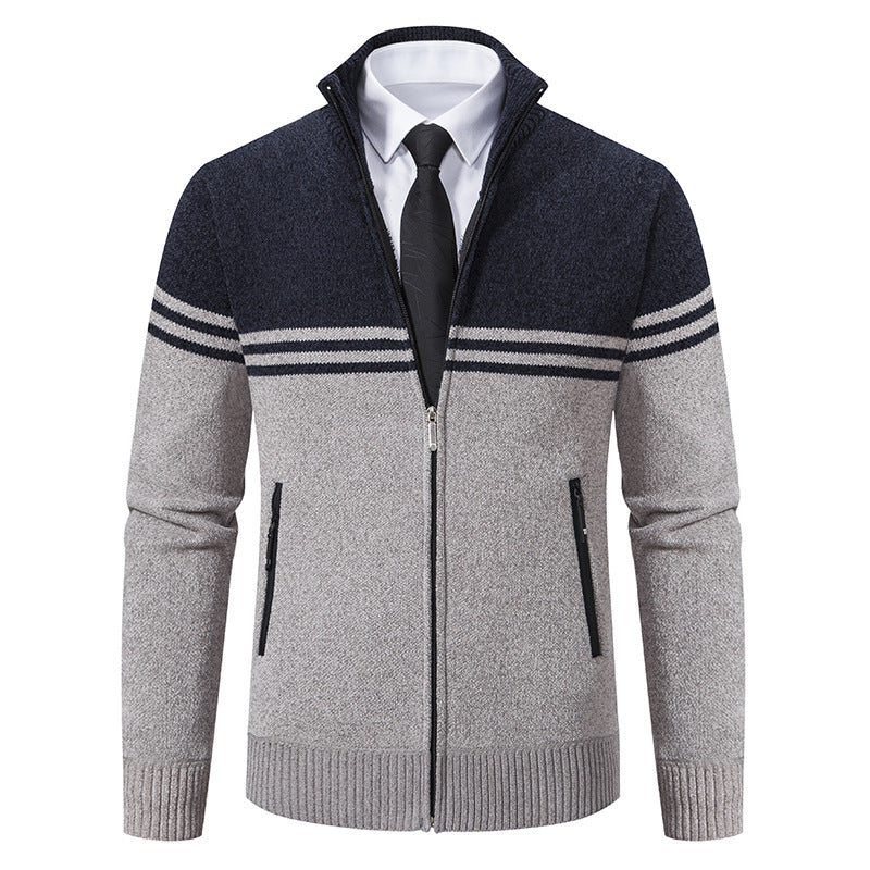 Men's sporty and fashionable zip-up cardigan with contrasting stripes Lisslune