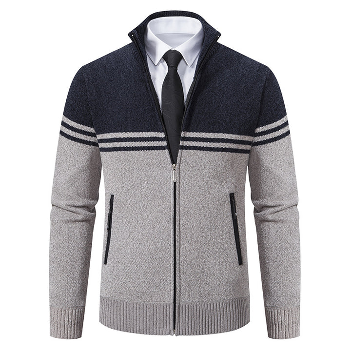 Men's sporty and fashionable zip-up cardigan with contrasting stripes Lisslune