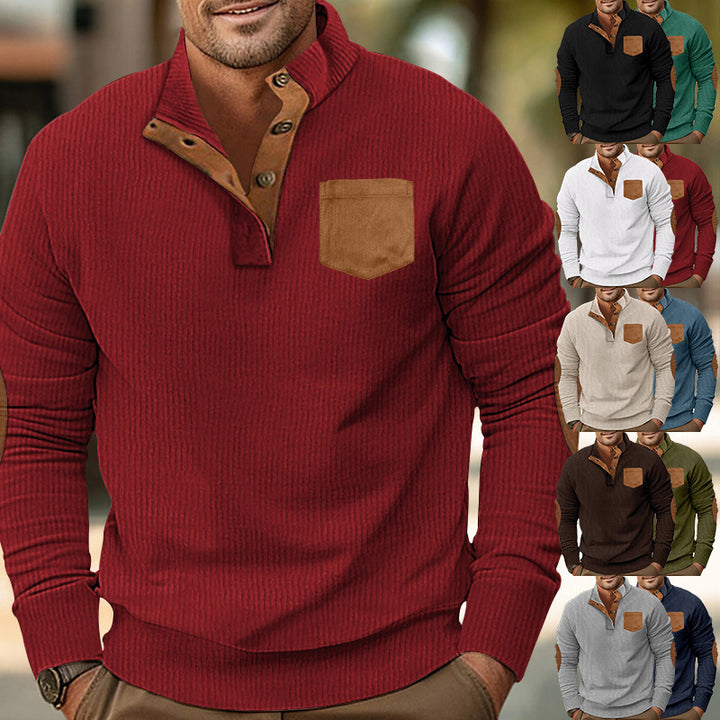 Men's Comfortable Sweater with Stand-Up Collar and Contrast Details Lisslune