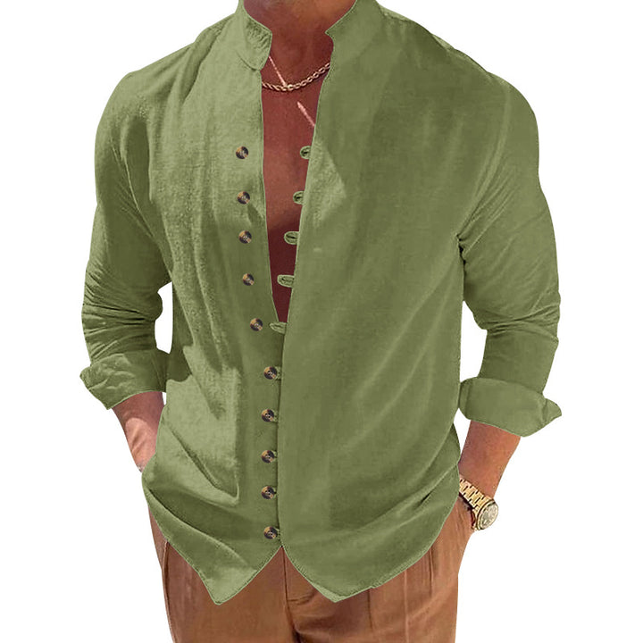 Men's stylish shirt with fashionable buttons and modern stand-up collar Lisslune