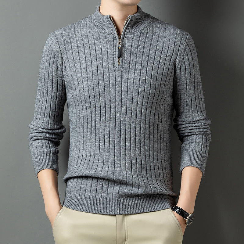 Men's Stand-Up Collar Sweater with Fine Ribbed Structure Lisslune