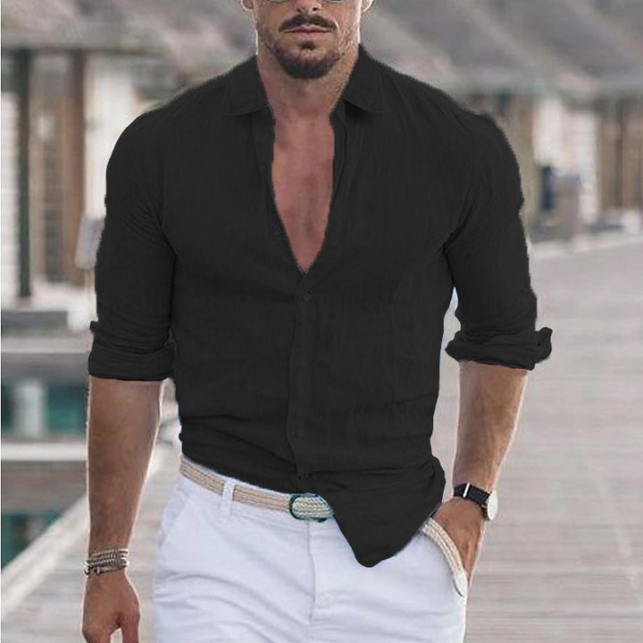 Men's casual linen shirt with button-free front and elegant details Lisslune