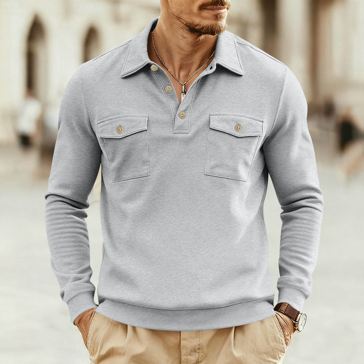 Men's stylish long-sleeve shirt with practical chest pockets and modern Henley neckline Lisslune