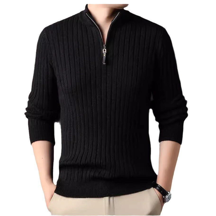 Men's knit sweater with modern stand-up collar in ribbed design Lisslune