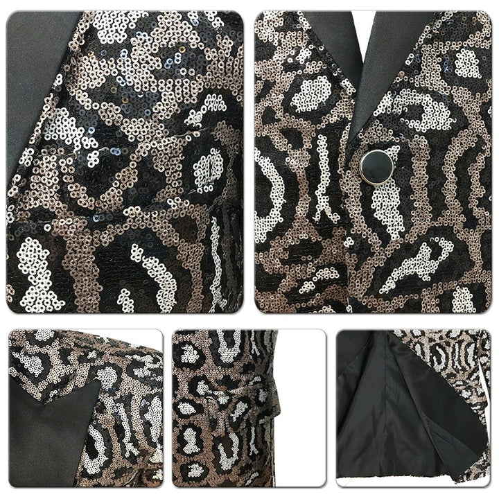 Men's elegant sequin suit blazer with modern leopard print Lisslune