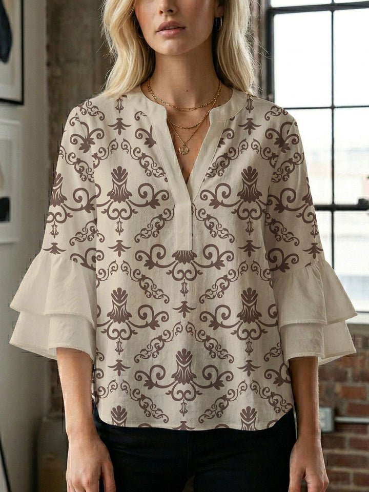 Women's blouse shirt with voluminous sleeves and creative print design Lisslune
