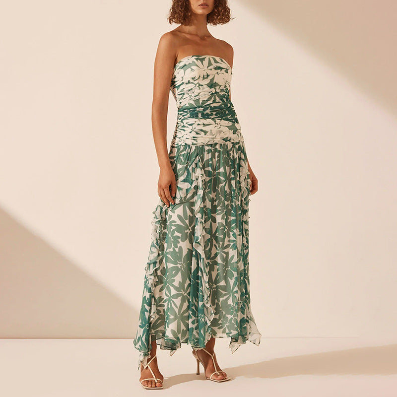 Women's off-shoulder maxi dress with ruffle details and floral pattern Lisslune