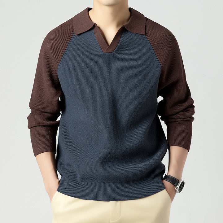 Men's Knitted Pullover with Sporty Collar Shape and Raglan Sleeves Lisslune