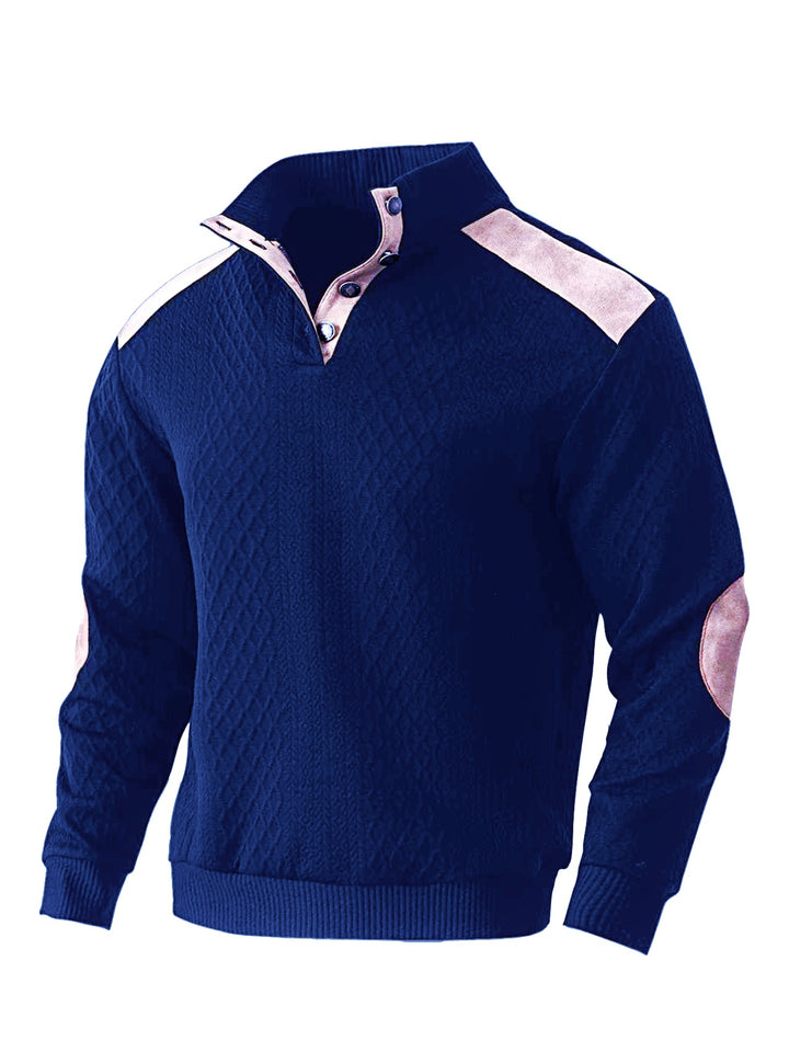 Men's knit pullover with unique stand collar and fashionable details Lisslune