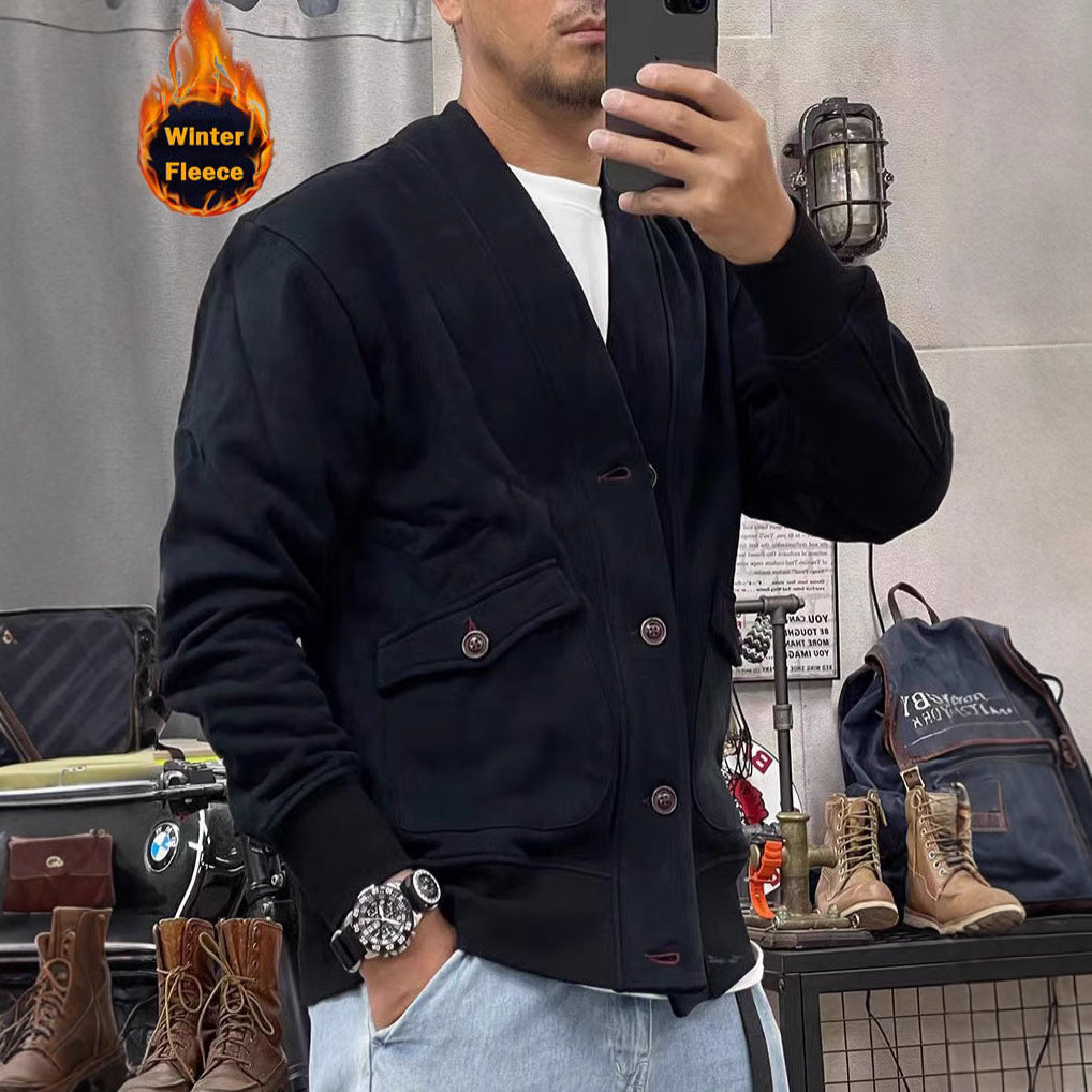 Men's fashionable fleece jacket with practical pockets and elegant button placket Lisslune