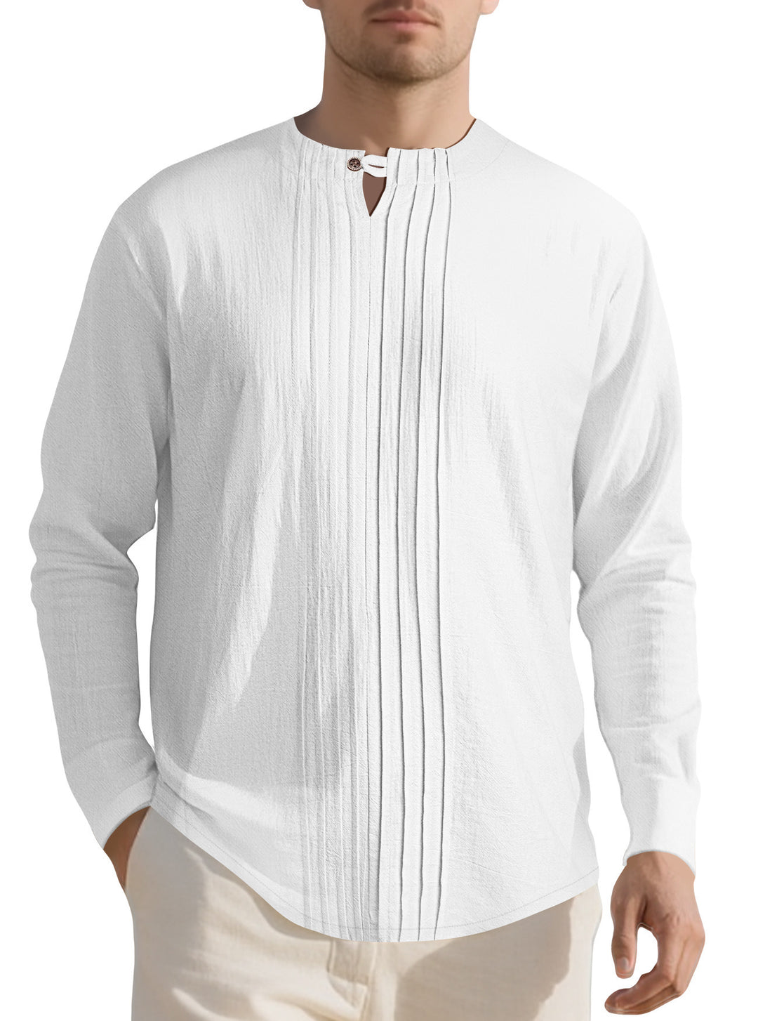 Men's elegant long-sleeve shirt with textured design and stylish stand-up collar Lisslune