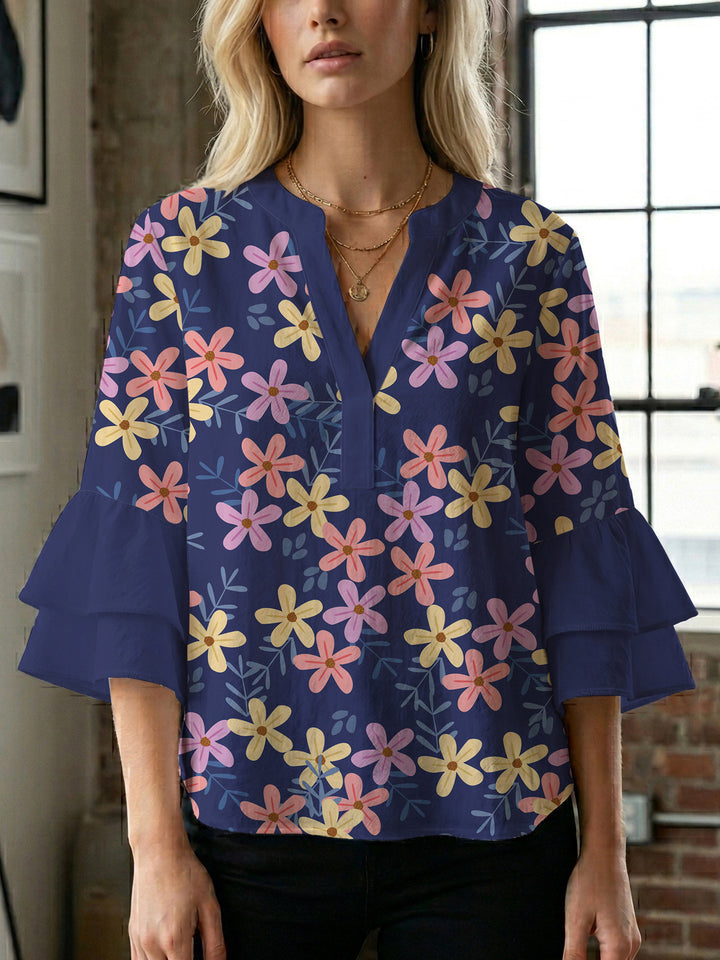 Women's blouse with voluminous wing sleeves and intense leaf pattern Lisslune