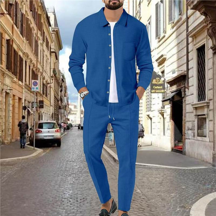 Men's Fashion Leisure Set with Textured Top and Elastic Waistband Lisslune