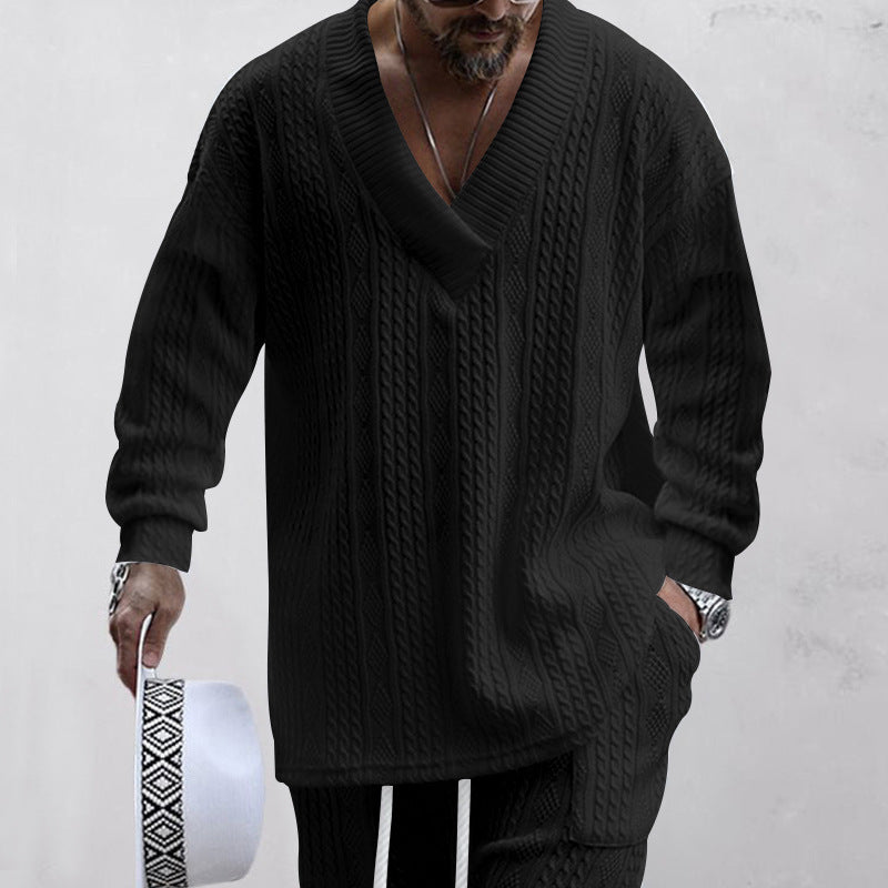 Men's casual knit sweater with V-neck and textured surface Lisslune