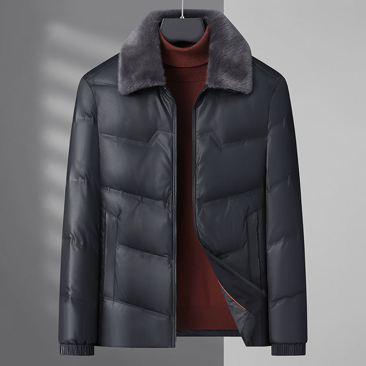 Men's Elegant Quilted Jacket with Velvety Collar Lisslune