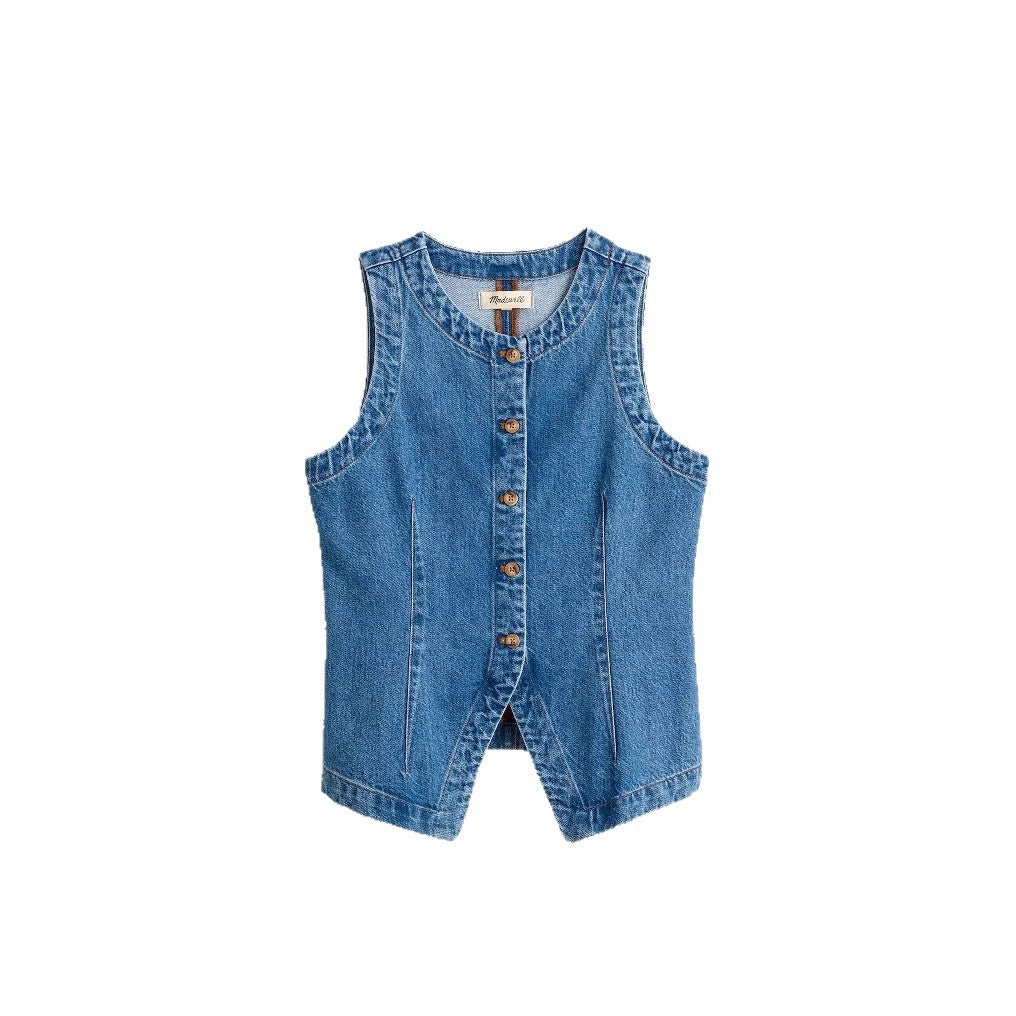 Women's jeans vest with asymmetrical cut and decorative buttons Lisslune