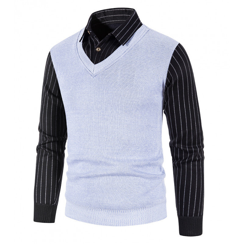 Men's knit pullover with V-neck and contrasting sleeves Lisslune