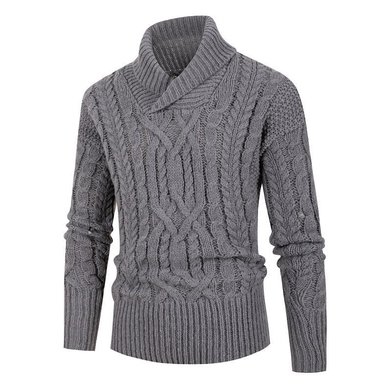 Men's chunky knit sweater with shawl collar and refined cable pattern Lisslune