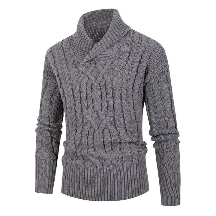 Men's chunky knit sweater with shawl collar and refined cable pattern Lisslune