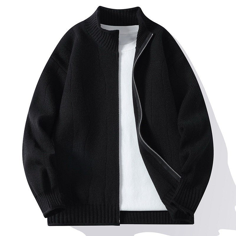 Men's Fashionable Cardigan with High Collar and Zip Lisslune