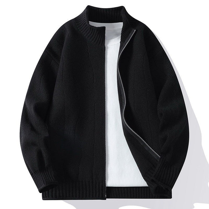 Men's Fashionable Cardigan with High Collar and Zip Lisslune