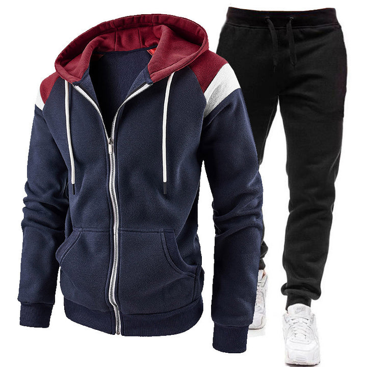 Men's Sporty Hooded Sweatshirt with Contrast Details and Comfortable Jogging Pants Lisslune