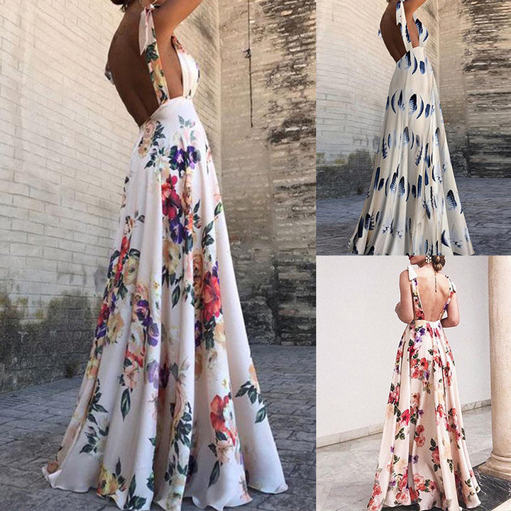 Women's elegant maxi dress with floral design and side slit