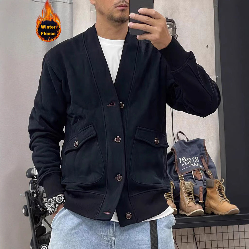 Men's fashionable fleece jacket with practical pockets and elegant button placket Lisslune