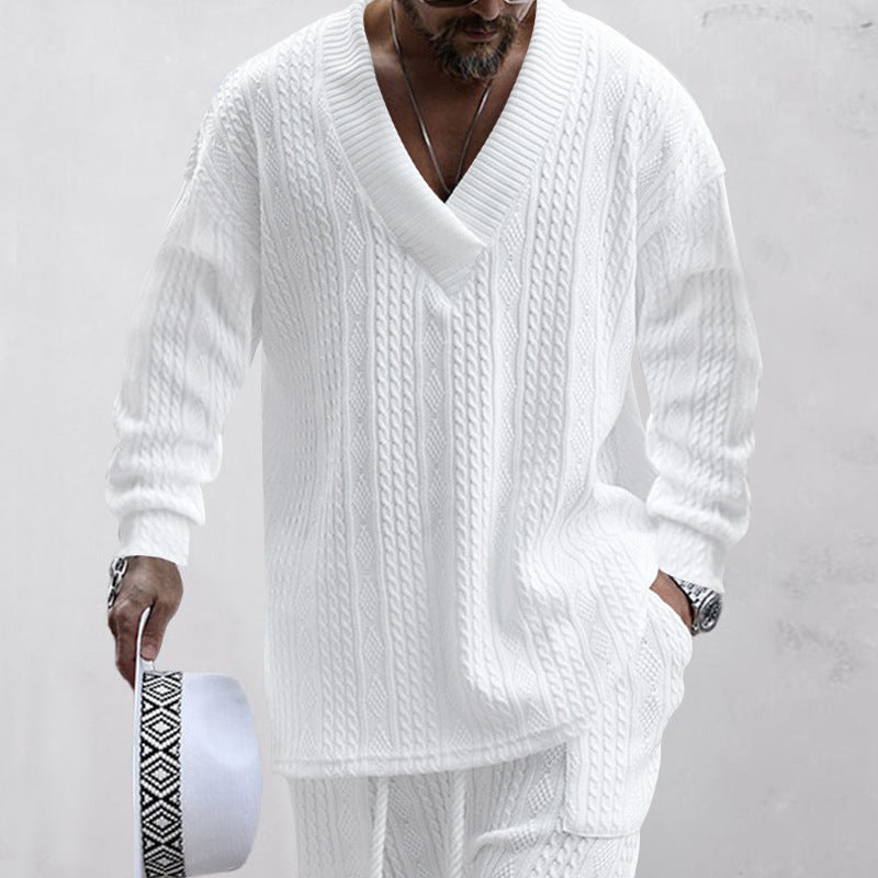 Men's casual knit sweater with V-neck and textured surface Lisslune