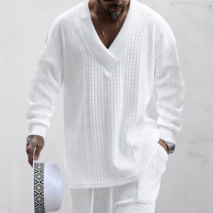 Men's casual knit sweater with V-neck and textured surface Lisslune