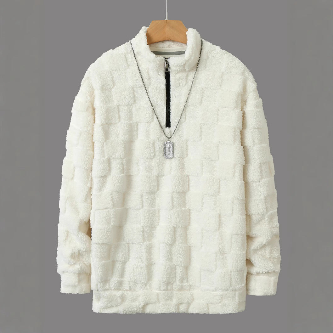 Men's fleece pullover with zipper and textured design Lisslune