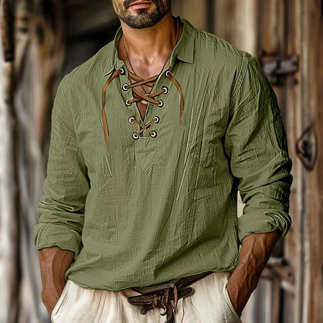 Men's casual long-sleeve shirt with elegant lacing Lisslune