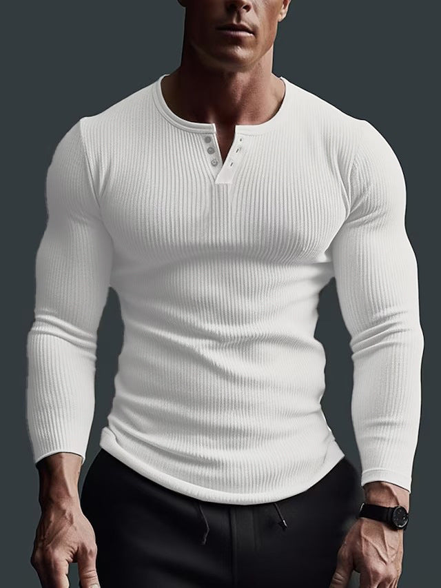 Men's Long Sleeve Button Shirt in Modern Rib Design Lisslune