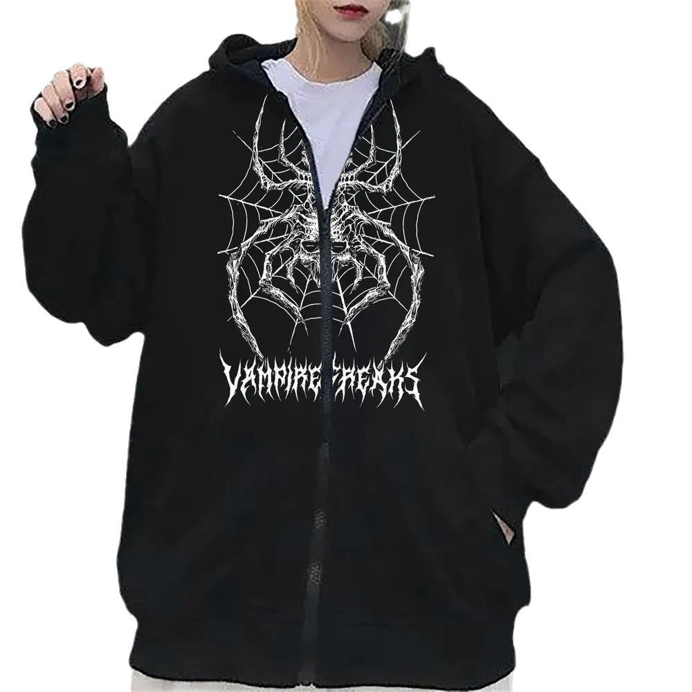 Women’s Long Sleeve Hoodie Jacket with Detailed Spider Motif Lisslune